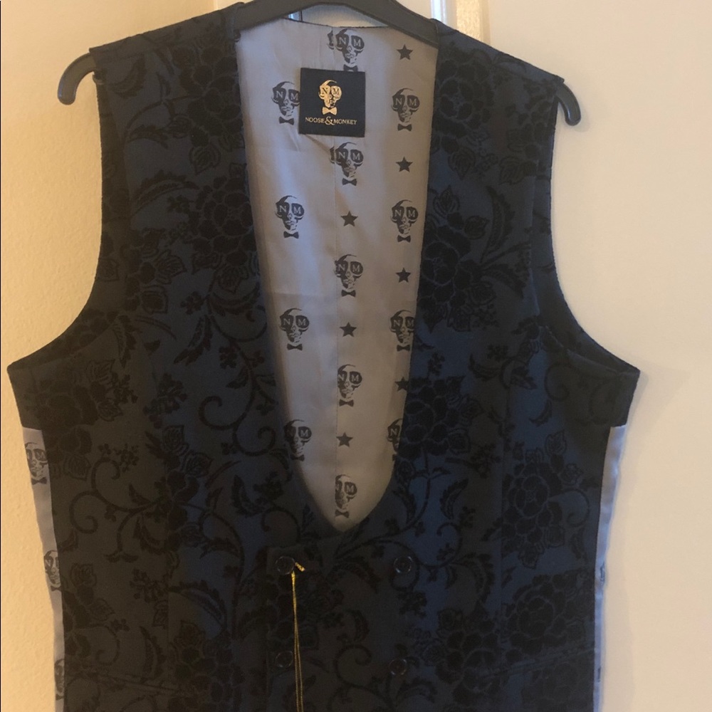 MENS NOOSE & MONKEY CHARCOAL VELVET SUIT VEST 40R
